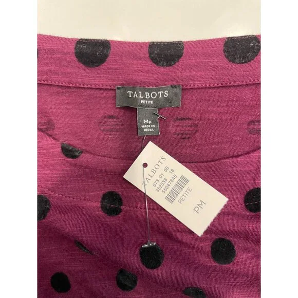 Talbots NWT Pullover Long Sleeve Purple Shirt Medium Petite Black Velvet Dot - Picture 3 of 6